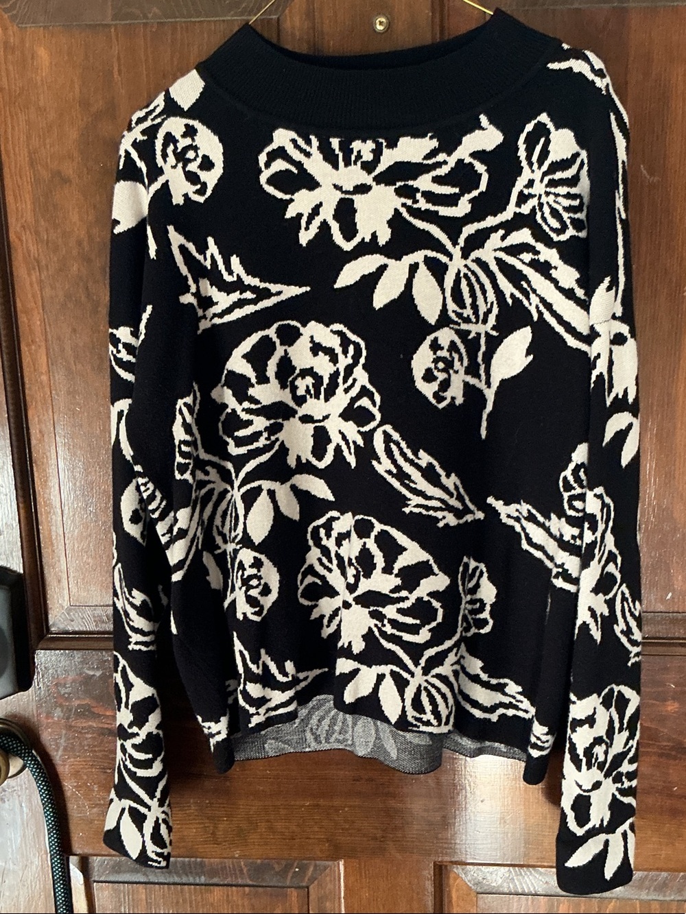 Cyrus Black and White Floral Crewneck Sweater